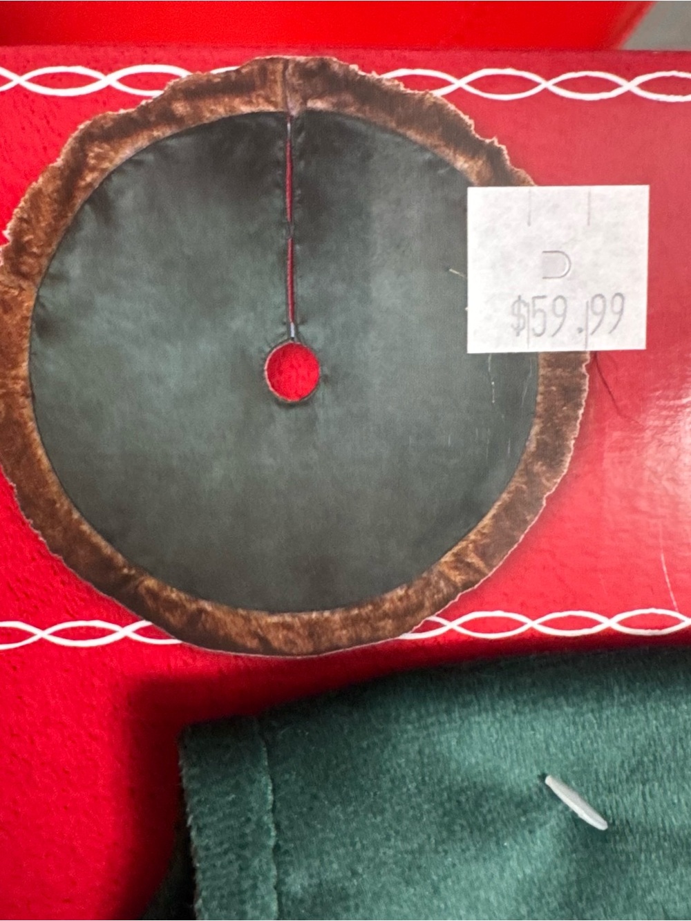 Ashland Christmas Tree Skirt 4 Ft Hunter Green Velvet Brown Faux Fur Trim